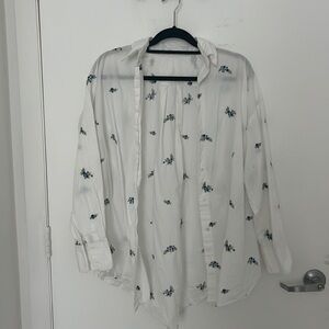Mango Embroidered Oversized Oxford Button-up